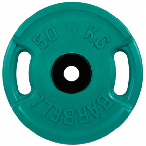 Диск для штанги 50кг d=50мм евро-классик с ручками зеленый MB-PltCS-50 MB Barbell